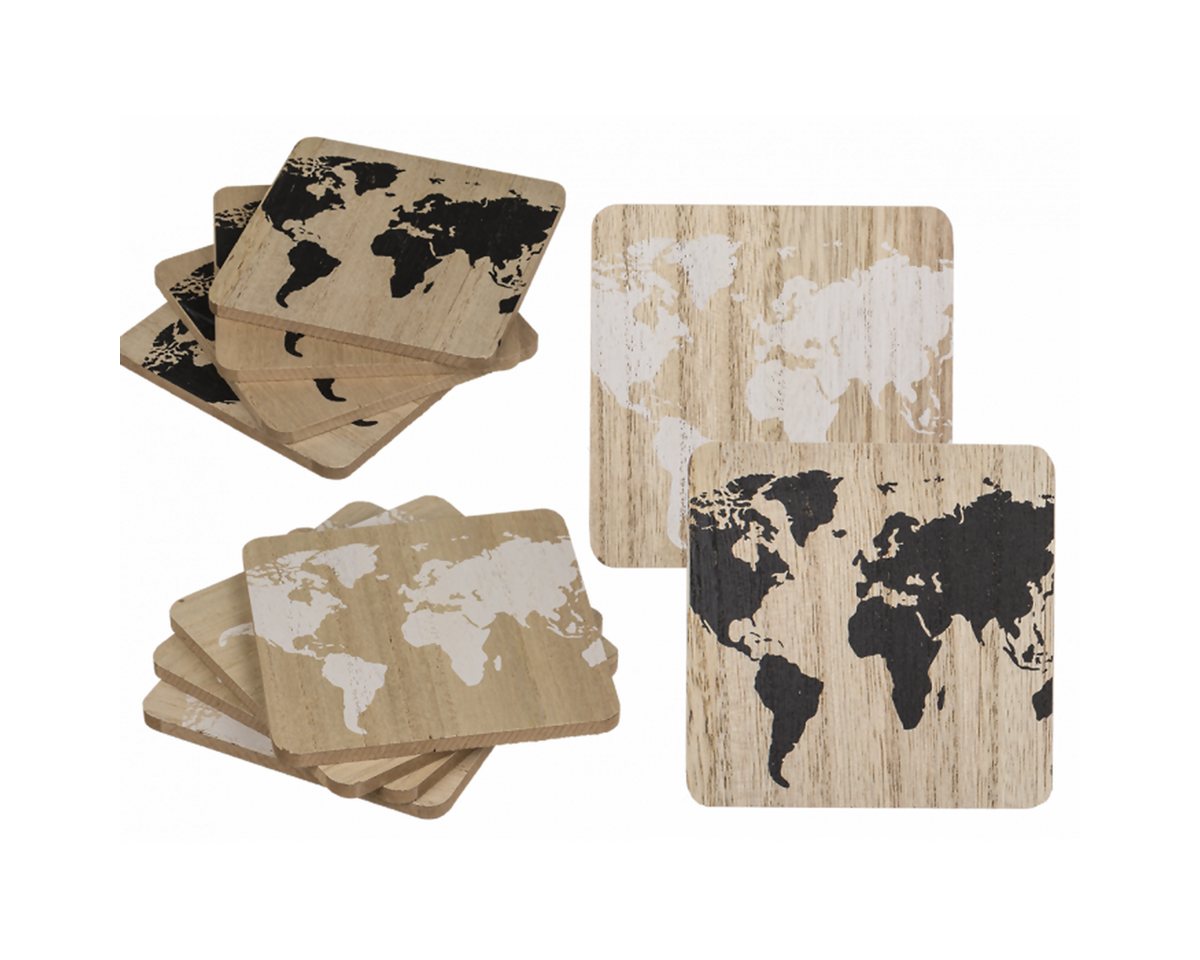 Out of the Blue Getränkeuntersetzer Holz-Untersetzer, Weltkarte, ca. 9,5 x 9,5 cm von Out of the Blue
