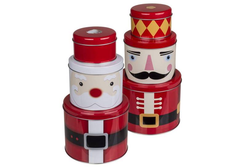 Out of the Blue Keksdose Metall Weihnachtsgebäck Dose 6er Set stapelbare Keksdosen, Metall, (6-tlg), stapelbare Keksdosen Set, Gebäckdose mit Deckel von Out of the Blue