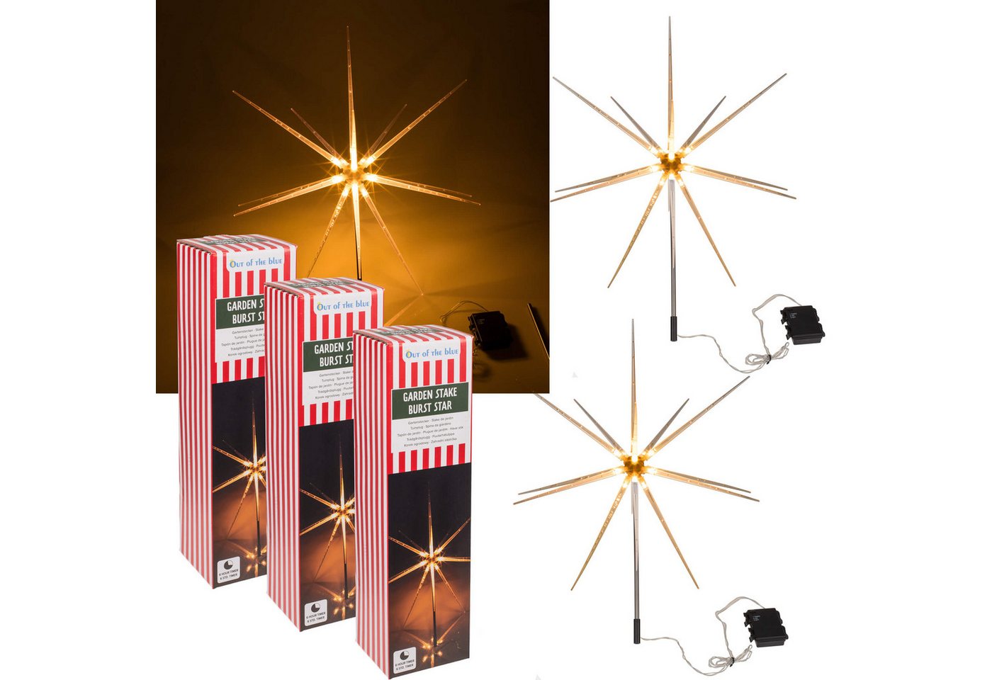 Out of the Blue LED Dekolicht 3er Set 14 LEDs Gartenstecker Stern warmweiß Timer Batterie IP44, Timerfunktion, Ein-/Ausschalter, LED, 3er Set, mit 6-Std. Timer, IP44, 14 LEDs Out of the Blue LED Dekolicht 3er Set 14 LEDs Gartenstecker Stern warmweiß Timer Batterie IP44, Timerfunktion, Ein-/Ausschalter, LED, 3er Set, mit 6-Std. Timer, IP44, 14 LEDs von Out of the Blue