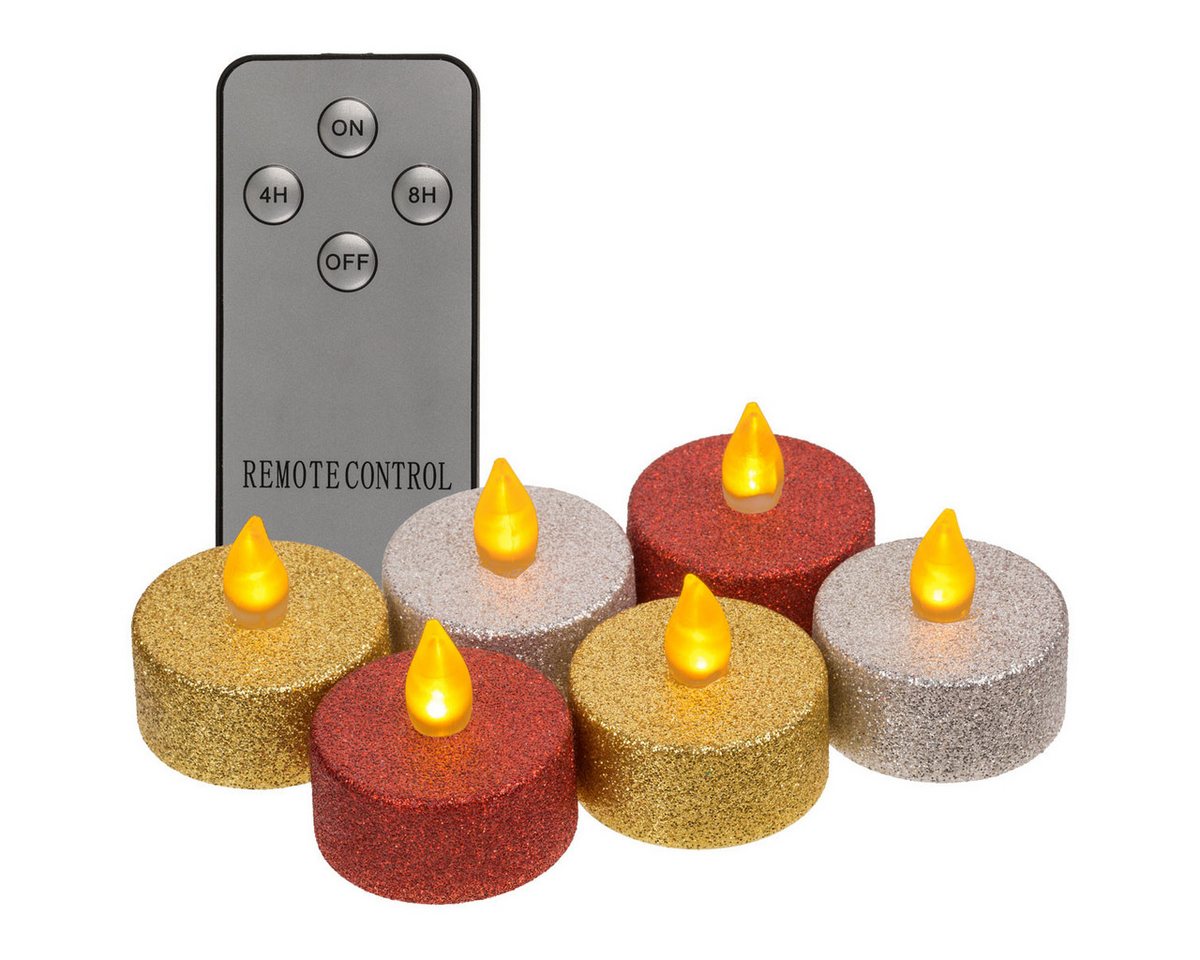 Out of the Blue LED-Kerze 6er Set LED Teelicht mit Fernbedienung, Timer 4h 8h, Kerze warmweiß (7-tlg) von Out of the Blue