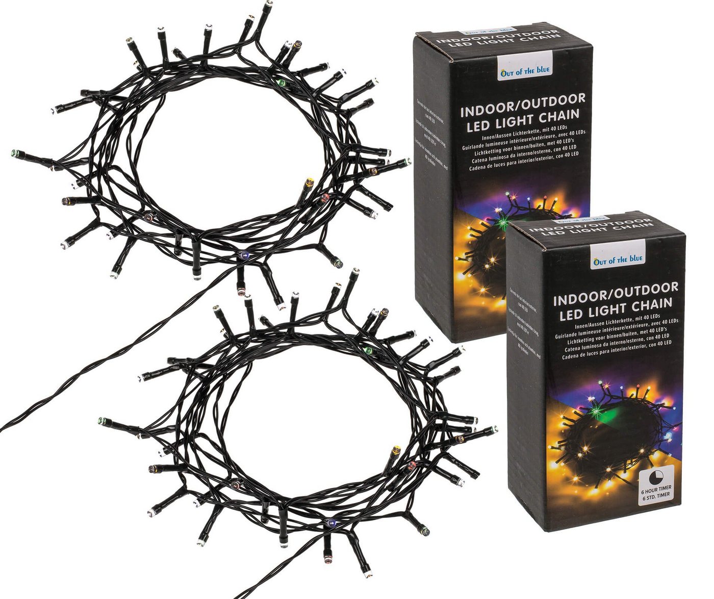 Out of the Blue LED-Lichterkette 2er Set LED Lichterkette 2x40 LEDs warmweiß + bunt mit Timer, mit Timer, Weiß Bunt umstellbar, für Innen u. Außen, Batteriebetrieb Out of the Blue LED-Lichterkette 2er Set LED Lichterkette 2x40 LEDs warmweiß + bunt mit Timer, mit Timer, Weiß Bunt umstellbar, für Innen u. Außen, Batteriebetrieb von Out of the Blue