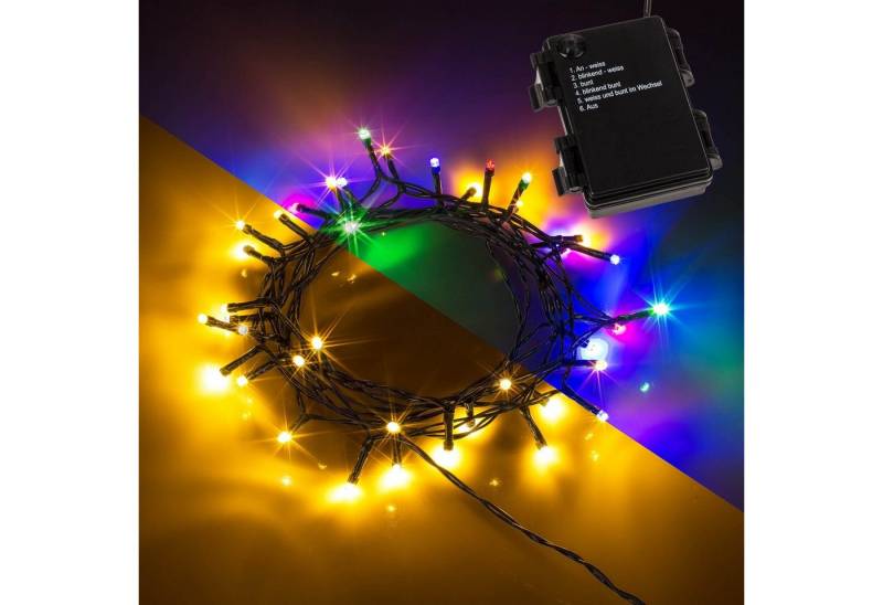 Out of the Blue LED-Lichterkette LED Lichterkette 40 LEDs warmweiß UND bunt mit Timer Innen/Außen, 40-flammig, Für Innen und Außen, Weiß Bunt umstellbar, Batteriebetrieben von Out of the Blue