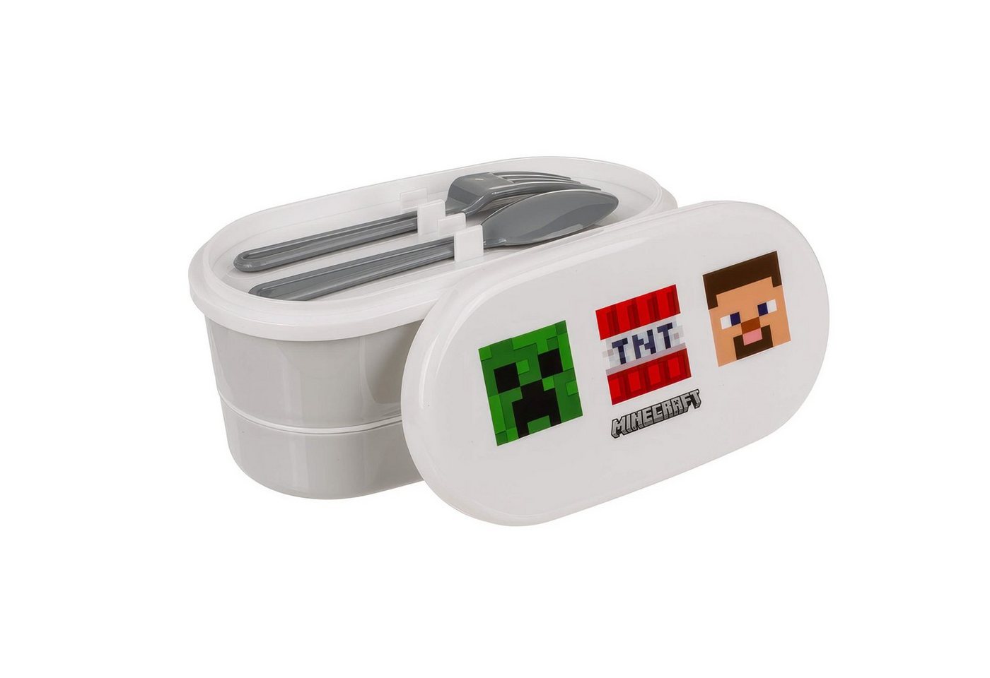 Out of the Blue Lunchbox Brotdose Minecraft mit 2 Fächern und Besteck Lunchbox, Kunststoff, mit Besteck, Löffel, Gabel von Out of the Blue