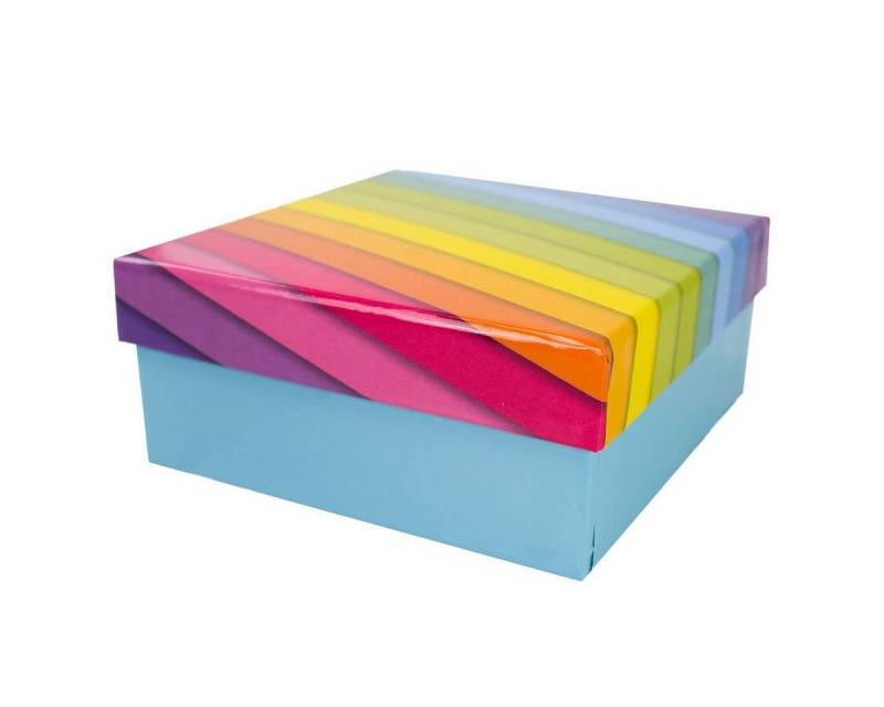 Out of the Blue Stapelbox Geschenkkarton in verschiedenen Größen hellblau mit Regenbogen, mit abnehmbaren Deckel von Out of the Blue