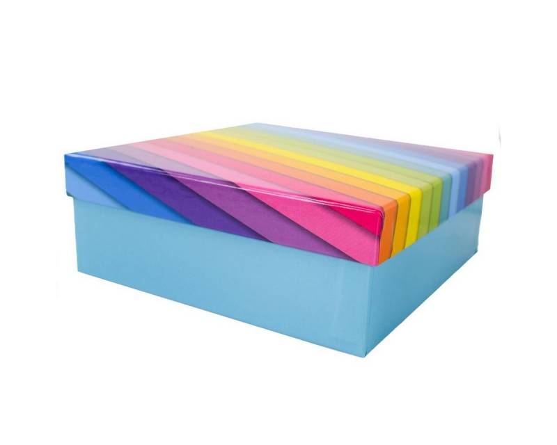 Out of the Blue Stapelbox Geschenkkarton in verschiedenen Größen hellblau mit Regenbogen, mit abnehmbaren Deckel von Out of the Blue