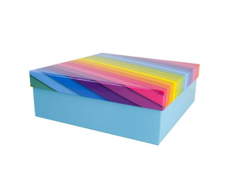 Out of the Blue Stapelbox Geschenkkarton in verschiedenen Größen hellblau mit Regenbogen, mit abnehmbaren Deckel von Out of the Blue