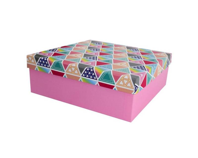 Out of the Blue Stapelbox Geschenkkarton in verschiedenen Größen rosa mit Dreiecken, mit abnehmbaren Deckel von Out of the Blue