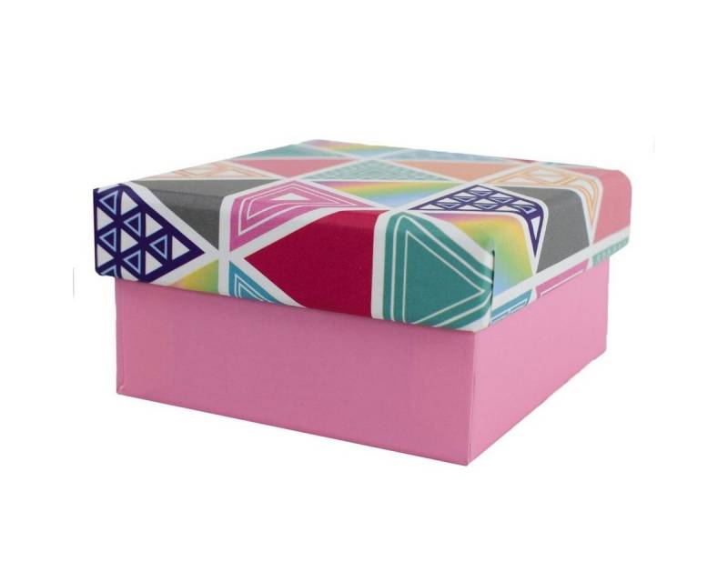 Out of the Blue Stapelbox Geschenkkarton in verschiedenen Größen rosa mit Dreiecken, mit abnehmbaren Deckel von Out of the Blue