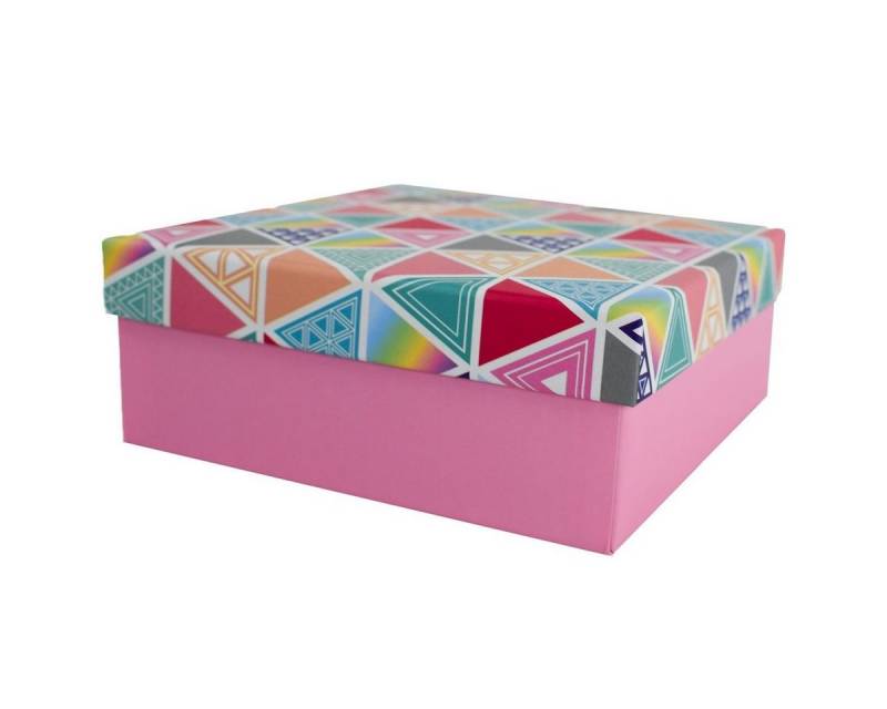 Out of the Blue Stapelbox Geschenkkarton in verschiedenen Größen rosa mit Dreiecken, mit abnehmbaren Deckel von Out of the Blue