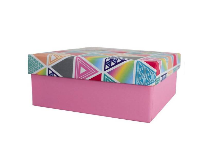 Out of the Blue Stapelbox Geschenkkarton in verschiedenen Größen rosa mit Dreiecken, mit abnehmbaren Deckel von Out of the Blue