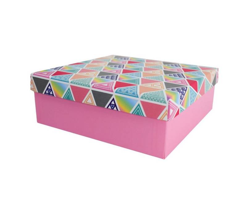 Out of the Blue Stapelbox Geschenkkarton in verschiedenen Größen rosa mit Dreiecken, mit abnehmbaren Deckel von Out of the Blue