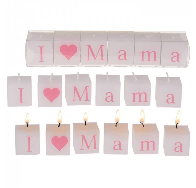 Out of the Blue Stumpenkerze Kerzenblock mit Schrift I love Mama ca. 3 x 3 cm 6er Set in Kunststoff von Out of the Blue