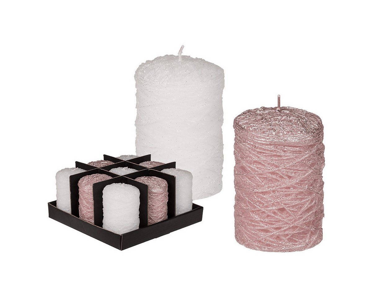 Out of the Blue Stumpenkerze Stumpenkerze mit Glitter, rosa & weiß sortiert von Out of the Blue