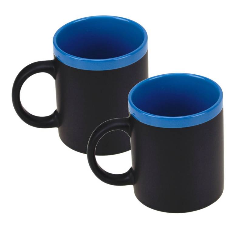Out of the Blue Tasse 2er Set beschreibbare Memo Kreide Kaffee Tasse - Farbe: blau, Keramik von Out of the Blue