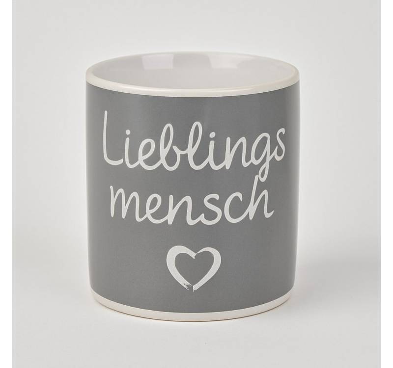 what the shop Tasse Lieblingsmensch 900 ml aus Steinzeug 12,5x11 cm Anthrazit, Viel Platz für Lieblingsgetränke von what the shop
