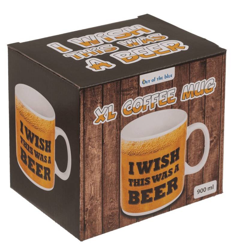 Out of the Blue Tasse Tasse Becher "i wish i was a beer" 800ml, 1-tlg., Steingut, authentisches Design von Out of the Blue
