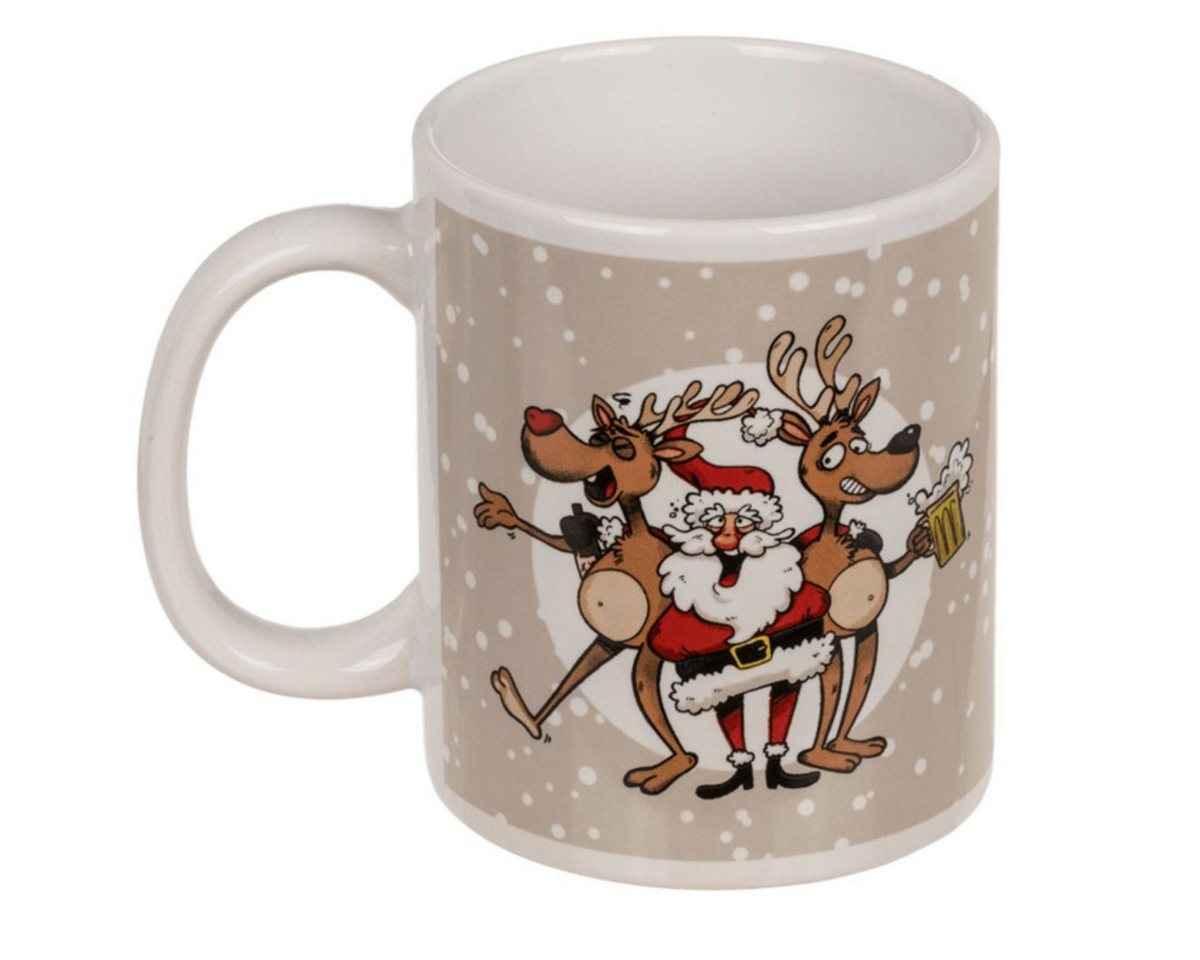 Out of the Blue Tasse Weihnachtstasse aus Steingut mit Crazy Santa Motiv ca. 10 x 8 cm, Steingut, perfekt für Adventszeit von Out of the Blue