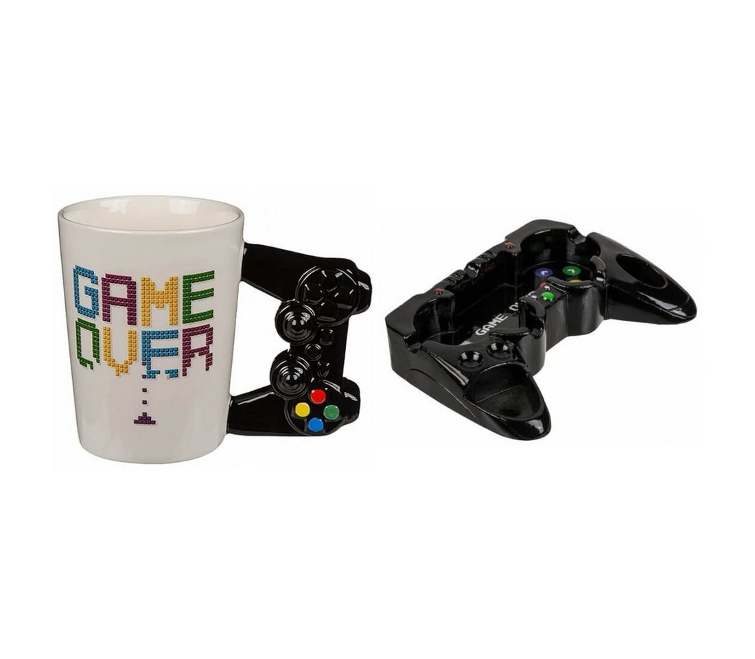 Out of the Blue Aschenbecher Gamer Set Keramik Kaffee Tasse Game Over mit Aschenbecher Controller von Out of the Blue