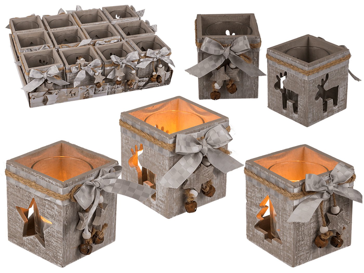 Out of the Blue Teelichthalter Glas-Teelichthalter in Naturholz-Box mit Stern von Out of the Blue