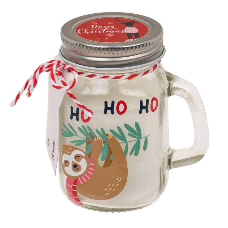 Out of the Blue Windlicht Weihnachtskerze im Glas, Faultier, Windlicht Kerze, Dekokerze (1 St), Weihnachtsmotiv, mit Geschenk-Kärtchen von Out of the Blue