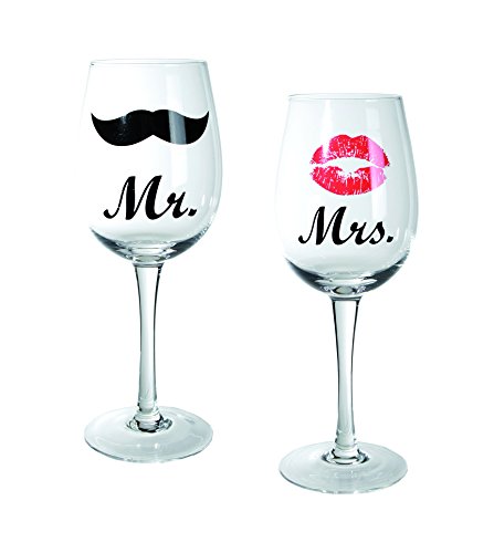 Out of the blue Weinglas mit Kussmund & Schnurrbartdekor | Mr und Mrs, circa 430 ml, Höhe 22,5 cm | 2-er Set in PVC-Box |, Transparent Out of the blue Weinglas mit Kussmund & Schnurrbartdekor | Mr und Mrs, circa 430 ml, Höhe 22,5 cm | 2-er Set in PVC-Box |, Transparent von Out of the blue