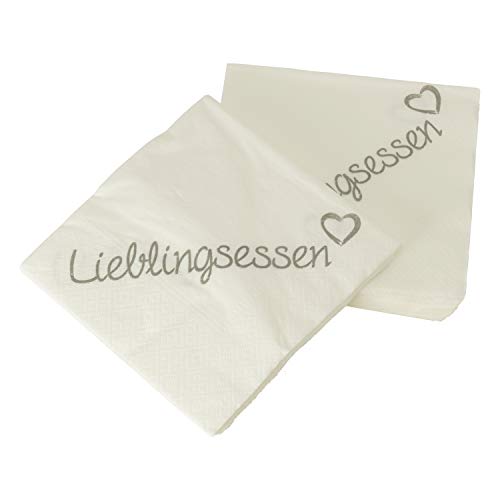 20er Pack weiße Papier Servietten Lieblingsessen mit grauer Schrift ca.33x33cm von Out of the blue