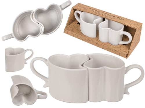 Herzförmige Tasse, ca. 9 x 9 cm, ca. 250 ml, aus Steingut, 2er Set in Kraftpapier-Verpackung, Weiß von Out of the blue