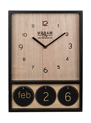 Holz Uhr mit Kalender, ca. 39,5 x 28 cm, batteriebetrieben, inklusive runde Holzscheiben mit Zahlen und Monaten von ootb