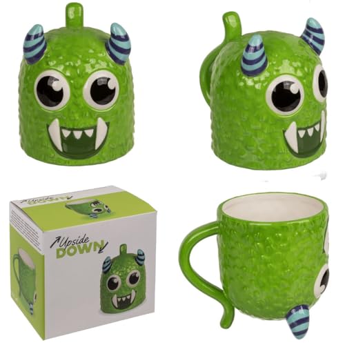 Kaffeetasse Monster ca. 12 x 14 cm drehbar 500ml Kopfüber Tasse in Grün von Out of the blue