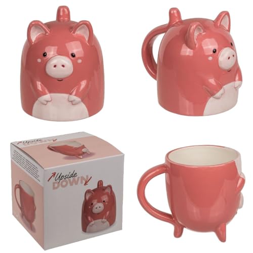 Kaffeetasse Schwein ca. 12 x 14 cm drehbar 500ml Kopfüber Tasse mit Schweinmotiv von Out of the blue