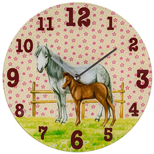 Kinder Wanduhr mit Pferd & Fohlen auf Wiese – liebevolles Uhr Design für kleine Pferdefans - ca. 33 cm von Out of the blue
