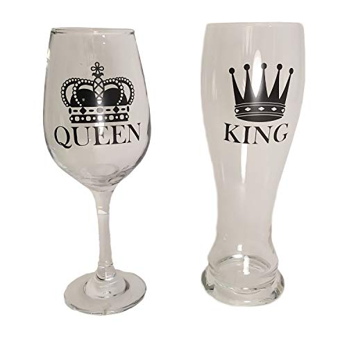 King Bierglas Queen Weinglas 2er Set 100% Glas, Fassungsvermögen 600 & 430 ml. 2-teilig, in PVC-Box. von Out of the blue