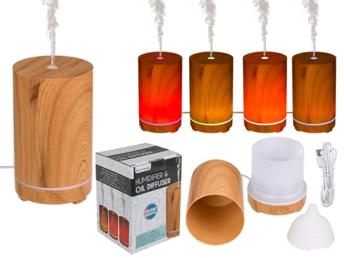 Luftbefeuchter/Öl-Diffuser, Wooden Tower Optic, mit LED & USB-Kabel, für ca. 100 ml, ca. 15 cm, aus Kunststoff, im Geschenkkarton von Out of the blue