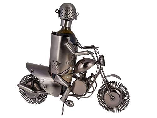 Out of the Blue 71/3144 - Flaschenhalter aus Metall, Motorradfahrer II, ca. 38 x 27 cm, ideal als Deko und Geschenkverpackung von Out of the blue
