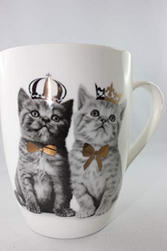 Out of the blue - 78/83073 - Becher, Katze mit goldfarbener Krone, Porzellan, Höhe: 10,5cm Durchmesser 8cm von Out of the blue
