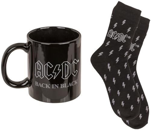 Out of the blue AC/DC Fan Geschenkset Back in Black Kaffeebecher 315 ml Socken 41-45 Geschenkbox von Out of the blue