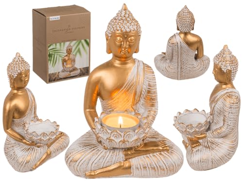 Out of the blue Deko-Figur, Buddha, mit Teelichthalter, ca. 13,5 x 9 x 19,5 cm, aus Polyresin, in Geschenkverpackung von Out of the blue
