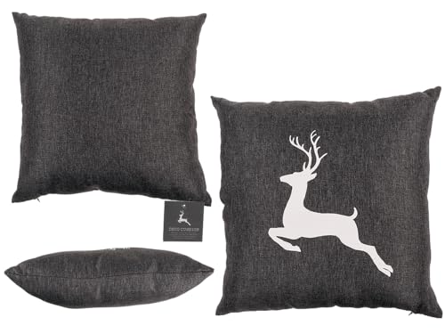 Out of the blue Dunkelgraues Deko-Kissen, Hirsch, mit Reissverschluss, 40 x 40 cm, 100% Polyester, 300g Füllgewicht von Out of the blue