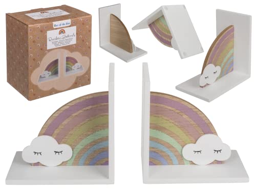 Out of the blue Holz-Buchstütze, Regenbogen mit Wolke, 15,5 x 15,5 x 10 cm, 2er Set in Geschenkverpackung von Out of the blue