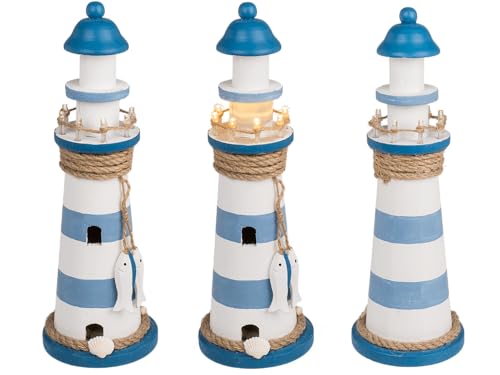 Out of the blue Holz-Leuchtturm mit LED, ca. 10 x 30 cm, für 2 Mignon Batterien (AAA), Standart von Out of the blue