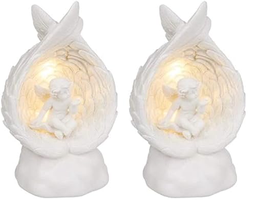Out of the blue LED Dekofigur Sitzender Engel, zufällige Auswahl aus 4 ähnlichen Motiven, Engelsfigur Putte Dekoengel Engelchen Lichtdeko, Maße (H/B/T): 12 x 7 x 5,5 cm, Weiß (Packung mit 2) von Out of the blue