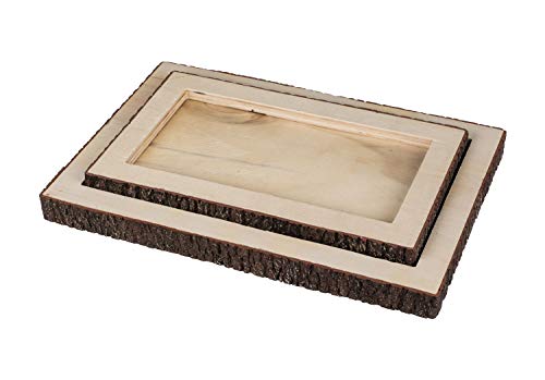 Tablett aus Holz mit Baumrinde, 2er Set, ca. 30 x 20 cm und ca. 25 x 15 cm von Out of the blue