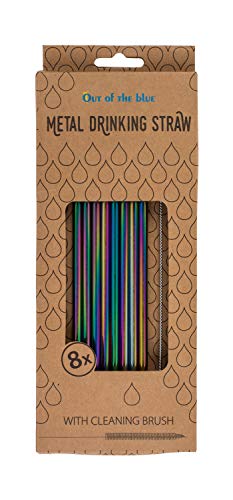Trinkhalme aus Edelstahl in Regenbogenfarben mit Reinigungsbürste, Länge ca. 23,5 cm, Durchmesser ca. mm, für warme und kalte Getränke, 8 Stück von Out of the blue