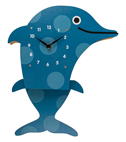 Wanduhr aus Holz Delfin, niedliche Uhr mit Pendel für Kinder, ca. 26,5 x 38,5 cm, batteriebetrieben, im Geschenkkarton von Out of the blue