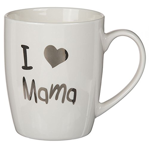 wunderschöner Kafferpott,Kaffeebecher,Kaffeetasse,Becher aus Porzelan mit versilbertem Schriftzug "I love Mama" von Out of the blue