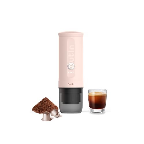 OutIn Nano tragbare elektrische Espressomaschine, Camping-Kaffeemaschine, Selbsterhitzung mit USB-C, kompatibel mit gemahlenem Kaffee & NS-Kapsel von OutIn