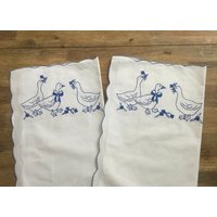 Tischsets Enten Gänse Blau Weiß Tischdecke Vintage Landhaus Dekor von OutOfMyBarn