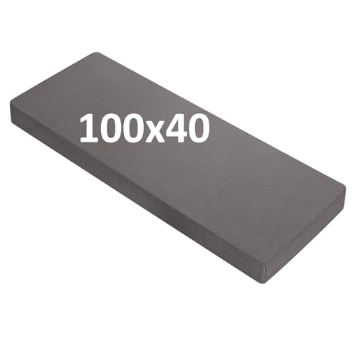 OutStep Bankkissen aus Leinen, verstärkte, atmungsaktive Sitzkissen für den Innenbereich, hochdichte Bankauflage mit Rutschfester Unterseite (grau, 100x40x5 cm) von OutStep