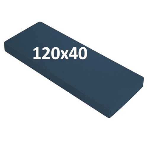 OutStep Bankkissen aus Leinen, verstärkte, atmungsaktive Sitzkissen für den Innenbereich, hochdichte Bankauflage mit Rutschfester Unterseite (dunkel blau, 120x40x5 cm) von OutStep