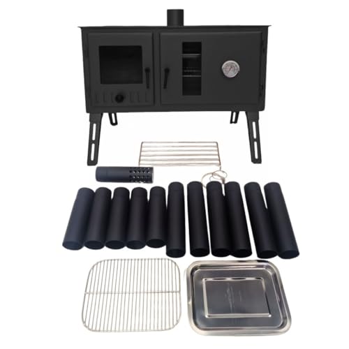 Outbacker Firebox Range Zeltofen mit Backofen & 2,66 m Rauchrohr – 3,5 kW Holzofen mit Glastür, 20,5 kg – Für Camping, Glamping & Bell-Zelte (Ofen-Set + Wassererhitzer) von Outbacker
